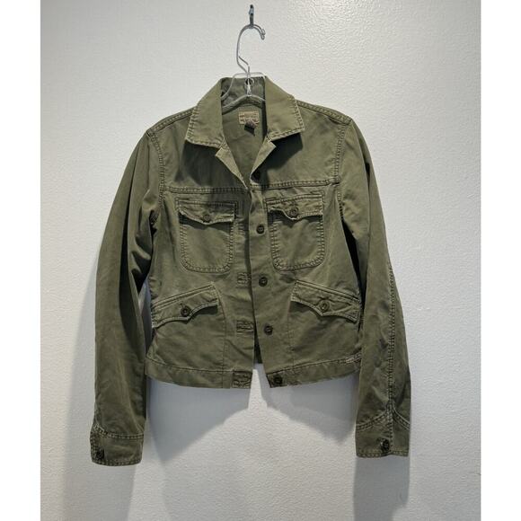 Lucky Brand Regulation Size Medium Jacket Green Military Distressed Pockets - Picture 1 of 7